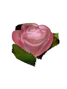 Vintage Old World Christmas Glass Pink Rose Light Cover With Silk Leaves, O-Ring